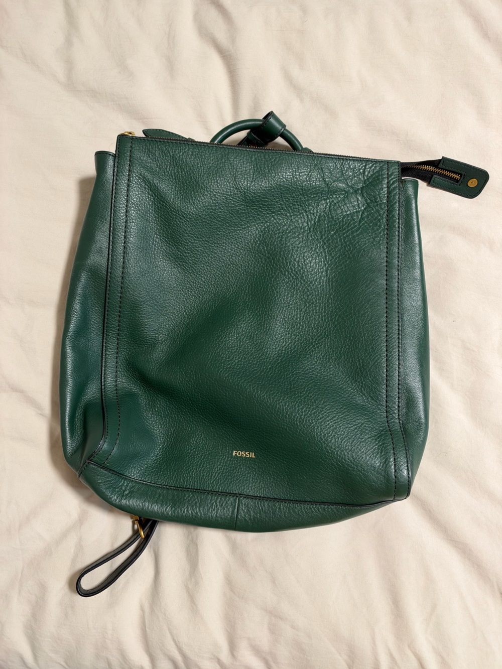 Fossil Green Leather Backpack with Gold Hardware